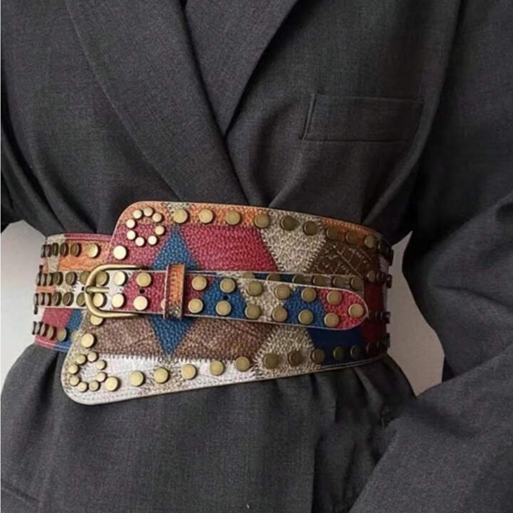 Multicolor Studded Belt with Buckle